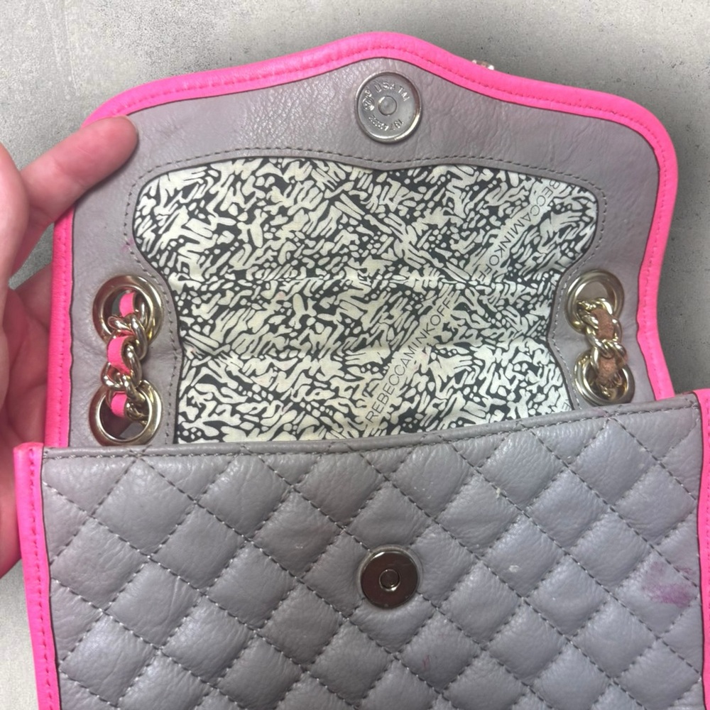 Rebecca Minkoff Affair Mini Studded Convertible Crossbody Bag Grey Neon Pink - Picture 9 of 15
